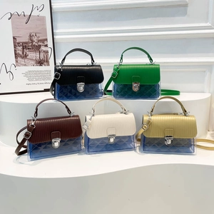 Women Fashion Transparent PVC Handbag PU Leather Patchwork Quilted Shoulder Crossbody Bag With Lock Closure Fashion Style