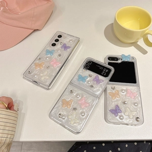 Colorful 3D butterfly and pearl case for Samsung Galaxy Z Flip and Fold series
