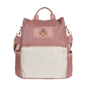 Sac à dos en nylon bicolore rose et beige avec écusson RABBIT et zips dorés