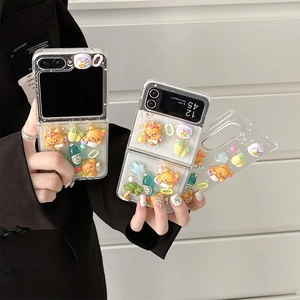 Cute 3D bear cartoon clear case for Samsung Galaxy Z Flip folding phone with resin charms