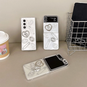 Clear heart paperclip phone case for Samsung Galaxy Z Flip and Fold series with Y2K charms