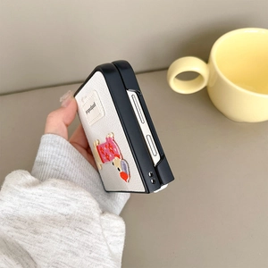Detail view of leather folding phone case with cartoon dog embroidery for Galaxy Z Flip