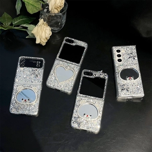 Foldable Phone Case With Heart Bear Mirror Rhinestone Glitter Sequins Matte Hard Shell Protective Cover Fashion Gift