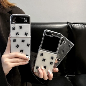 Cute bow transparent phone case for Samsung Galaxy Z Flip series with glitter finish