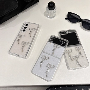 Transparent glitter phone case with silver bow for Samsung Z Flip and S series models