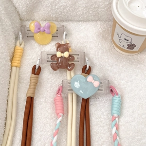 Cute bear and heart phone back clip with colorful braided crossbody lanyard strap