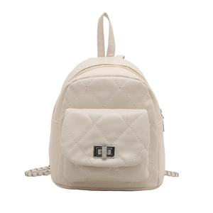 Quilted cream mini backpack with diamond pattern and metal chain straps for women
