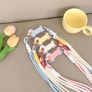 Cartoon Dachshund Dog Crossbody Phone Lanyard Braided Nylon Rope With Transparent Back Clip Universal Accessories