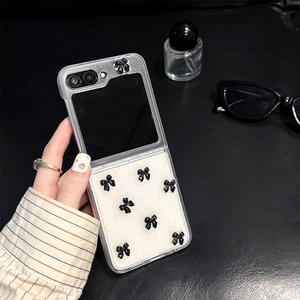 Detail of transparent phone case with black resin bows for Samsung Galaxy Z Flip 6