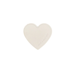 Minimalist cream heart leather phone grip with Have A Nice Day text and fine stitching