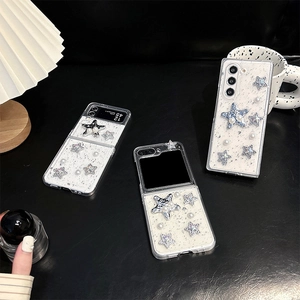 Glittering clear case for Samsung Z Flip/Fold featuring 3D stars and pearl accents