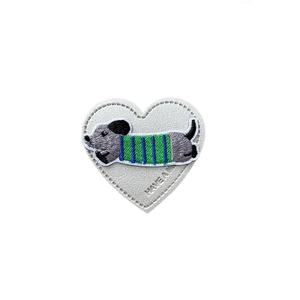 Collapsible heart-shaped leather phone grip featuring a cute dachshund puppy embroidery