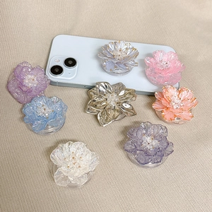 Support de Téléphone Rétractable Forme Fleur Support Adhésif Extensible Style Coréen Luxe Irisé Nacré pour Smartphone