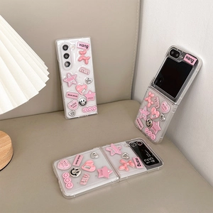 Pink 3D heart and balloon dog decorations on clear folding screen phone cases