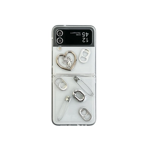Transparent Samsung Galaxy Z Flip case with silver heart charms and industrial metal chain