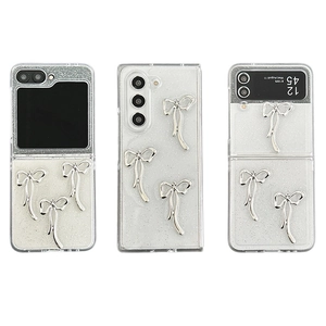Glitter transparent case with silver bows for Samsung Galaxy Z Flip and Z Fold series