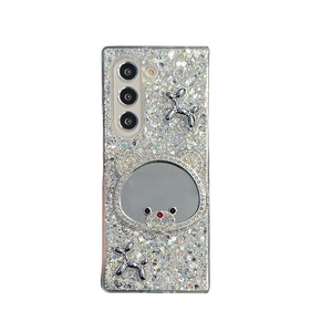 Sparkling silver glitter phone case for Samsung with bear mirror and balloon dog