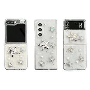 Glitter transparent case for Samsung Galaxy Z Flip series with stars and pearl charms