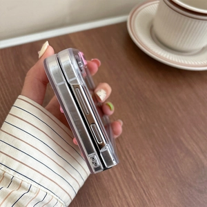 Close-up of precise cutouts and slim design on a transparent folding phone case