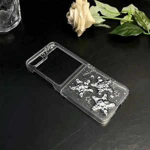 Coque transparente Samsung Galaxy Z Flip 6 avec étoiles 3D argentées et paillettes