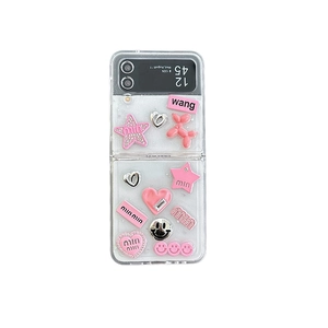 Pink puppy and heart charms on a transparent folding case for Samsung Galaxy Z Flip