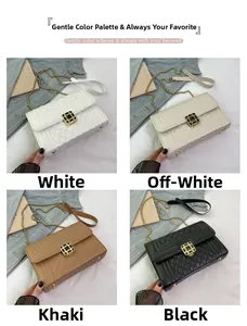Quilted crossbody bags in four colors with decorative gem buckles and chain straps