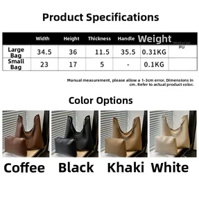 Guide des tailles pour grand sac cabas en cuir PU et pochette avec dimensions et couleurs