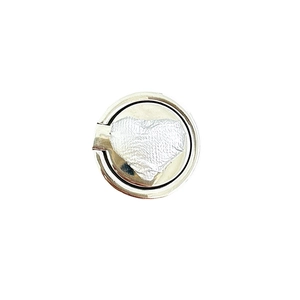 Silver metallic phone ring holder featuring a textured heart inlay on a white background