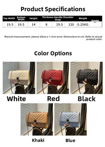 Tableau des tailles et choix de couleurs pour sacs à bandoulière matelassés en similicuir