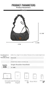 Detailed dimension chart for pleated bow shoulder bag showing size and capacity comparison