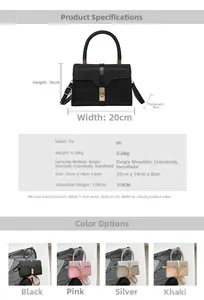 Detailed size diagram and specifications for the sequined PU leather crossbody handbag