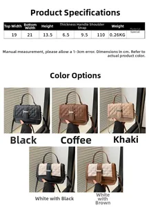 Tableau des tailles détaillé et dimensions du sac bandoulière matelassé en cinq coloris