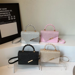 Petit Sac Carré pour Femme en Cuir PU Mode Avec Patchwork de Paillettes Poignée Torsadée Sac à Bandoulière pour Fête Quotidienne