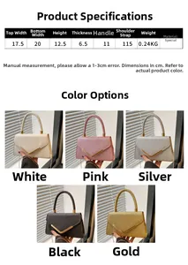 Detailed view of sequin evening bags with V-shaped metal buckles in five color options