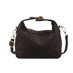 Deep brown snake skin embossed hobo bag with gold hardware and adjustable strap