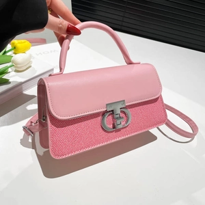 Women Crossbody Bag PU Leather Fabric Splicing Mini Handbag Lock Closure Top Handle Fashion Trendy Casual Shoulder Purse