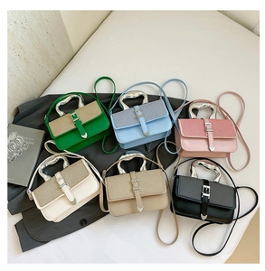 Detailed collection of square handbags in six colors with metallic liquid-silver handles