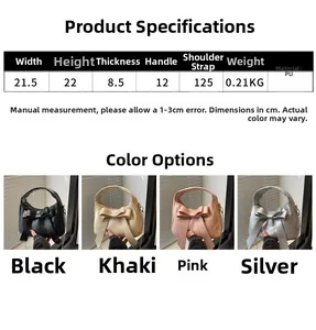 Detailed size chart and multi-color options for the bow-knot dumpling handbag