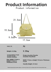 Größentabelle für gesteppten PU-Lederrucksack mit Maßen 17,5x19,5x9,5cm und Henkelhöhe