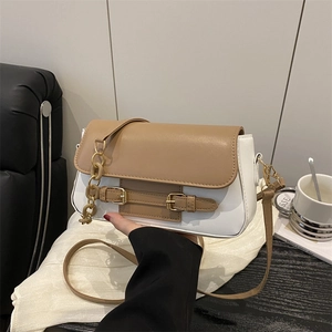 Vintage PU Leather Color Block Crossbody Bag For Women Chic Stitching Design Chain Shoulder Underarm Bag Elegant Square Flap Bag
