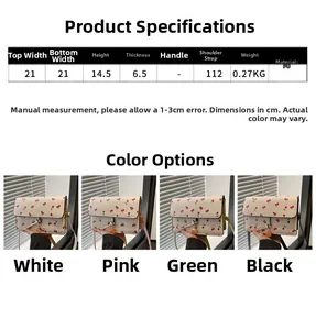 Detailed size chart and dimensions for the cherry print square crossbody shoulder bag