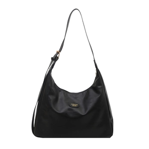 Fashion large capacity black PU hobo bag with adjustable gold buckle for women