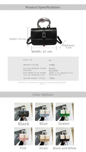 Detailed size chart and multi-color crossbody bags with streamlined metal handles