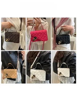 Quilted crossbody bag color options with metal locks and elegant chain straps