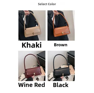 Collage de sacs d'épaule en cuir en kaki, marron, bordeaux et noir avec boucles dorées