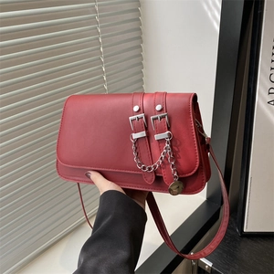 Petit Sac Carré en Cuir PU Rétro pour Femmes Avec Chaîne en Métal Et Décoration à Double Boucle Sac à Bandoulière Mode