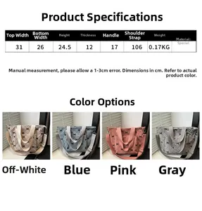 Tableau des tailles et options de couleurs pour cabas en toile à nœuds