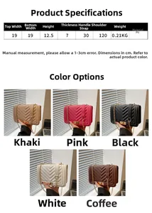 Guide des tailles et couleurs du sac à bandoulière matelassé en V avec chaîne en PU