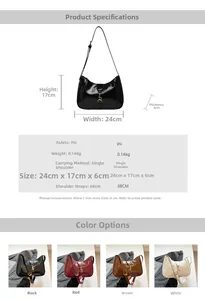 Detailed size specifications for minimalist PU leather underarm bag with metal lock detail