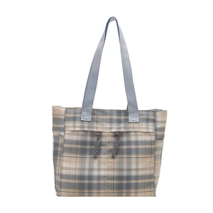 Minimalist large capacity plaid tote bag with woven straps and tassel charms for women